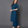 Saras Women Printed Rayon Straight Kurta  (Dark Blue) - Image 2