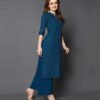 Saras Women Printed Rayon Straight Kurta  (Dark Blue) - Image 3