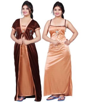 Trendz Women Nighty with Robe (Beige)